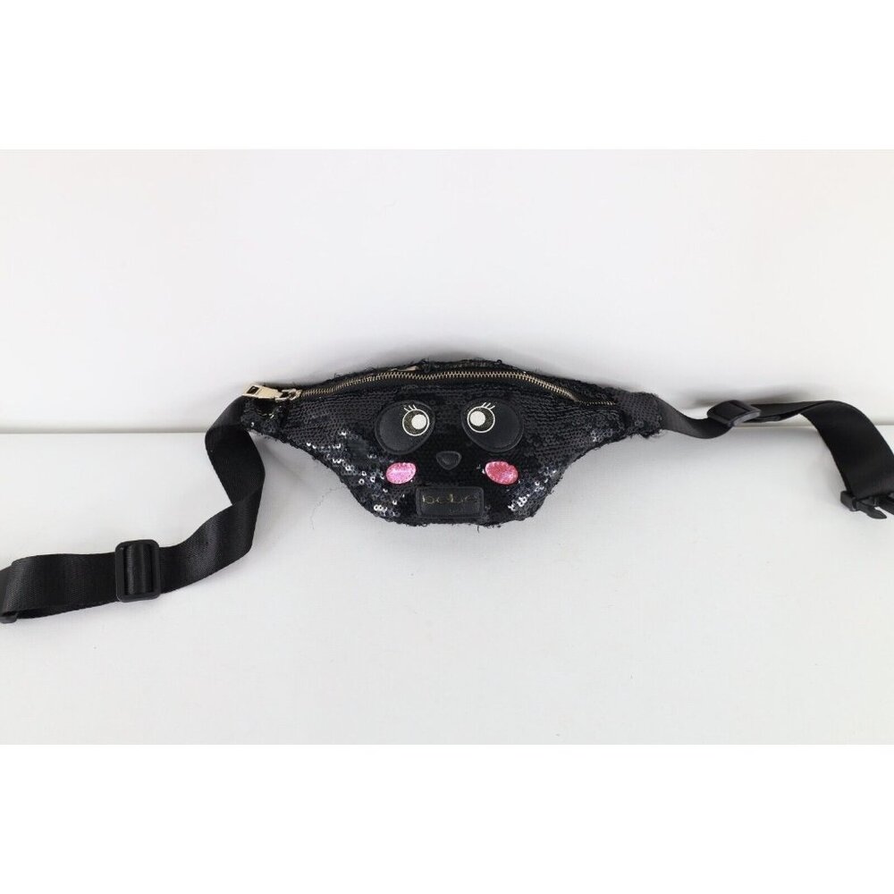 Vintage 90s Y2K bebe Girl Distressed Sequin Panda Bear Fanny Pack Belt Bag Black